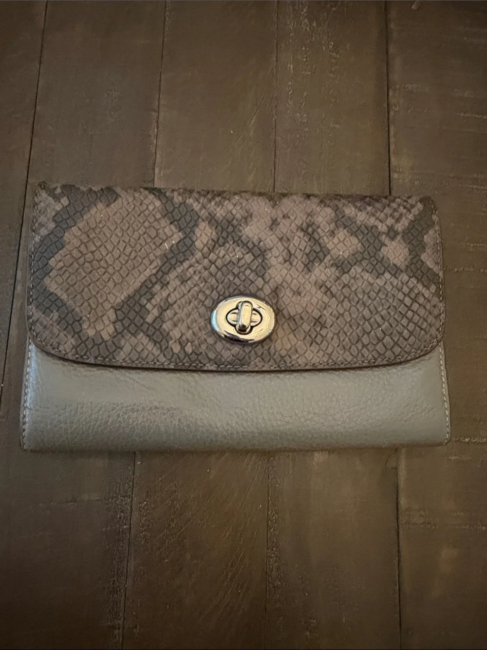 Coach Two-Tone Snake-Print Leather Clutch - Wristlet Gray and Brown